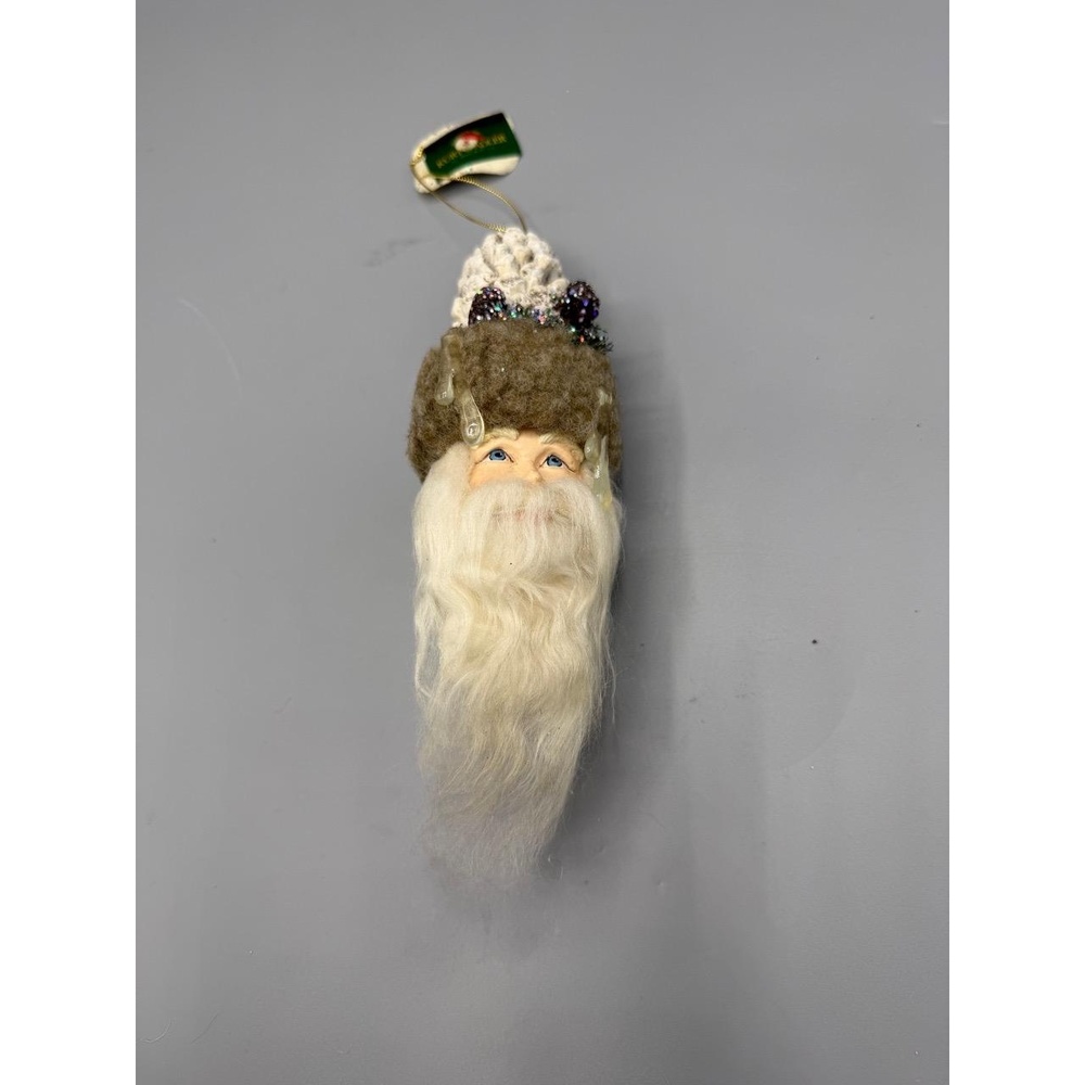 Kurt Adler Christmas Ornament Santa head icicles pinecone hat winter white Vtg